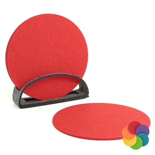 BIASTO Filz-Untersetzer Set, 6er, Made in Germany - Bunte Auswahl, 10 cm, mit Aufbewahrung (15cm, Rot (021)) von BIASTO