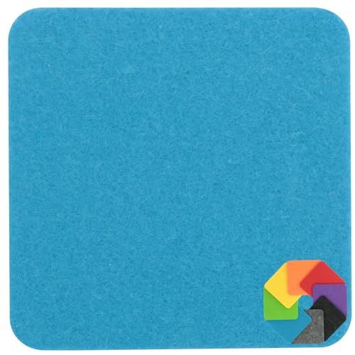 Design Filz Untersetzer eckig - 10x10cm in Mittelblau für Glas, Getränke, Bar, Tasse, Vase von BIASTO