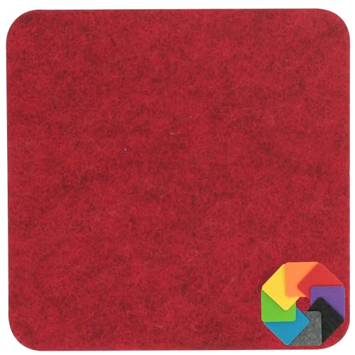 Design Filz Untersetzer eckig - 10x10cm in rot meliert für Glas, Getränke, Bar, Tasse, Vase von BIASTO