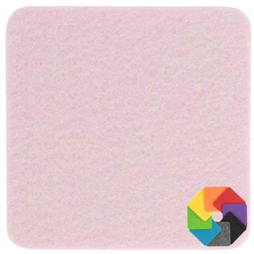 Design Filz Untersetzer eckig - 15x15cm in Baby-rosa für Glas, Getränke, Bar, Tasse, Vase von BIASTO