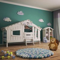Hausbett - Kinderbett - apart chalet - Länge 200 x Breite 90 cm, mit Regal und Türchen - Wieß - Bibex von BIBEX