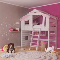 Hochbett - Kinderbett - Etagenbett Länge 200 x Breite 90 cm, mit Unterbauregal - Rosa - Bibex von BIBEX