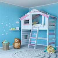 Hochbett - Kinderbett - Etagenbett Länge 200 x Breite 90 cm, ohne Zubehür - Rosa - Bibex von BIBEX