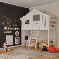 Hochbett - Kinderbett - Etagenbett Länge 200 x Breite 90 cm, mit Türchen - Wieß - Bibex von BIBEX