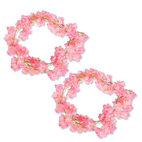 2 Stück Blumengirlande Künstlich,Rosa Deko Blumen Fahrradkorb Kirschblüten Girlande Kunstblumen Pink Künstliche Blumenranke Blumenkette Fahrrad Artificial Flower Garland Decoration,für Party Hochzeit von BIBITI