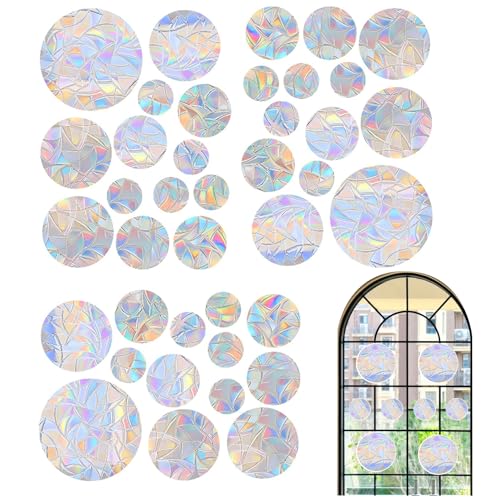 39 Stück Prisma Fensteraufkleber,Sonnenfänger Sticker Regenbogen Folie Fenster Deko Fensterfolie Selbsthaftend Rainbow Window Clings Suncatcher Aufkleber Runden Fensterbilder,für Vogel Anti Kollision von BIBITI