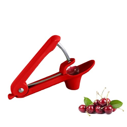 Kirschentkerner Entkerner,Edelstahl Kirschen Kirschentsteiner Entferner,Tragbarer Cherry Corer Pflückhilfe Kirschkernentferner Entkerne Pit Remover Tool für Obst Pflaumen Oliven Cherries(rot) von BIBITI