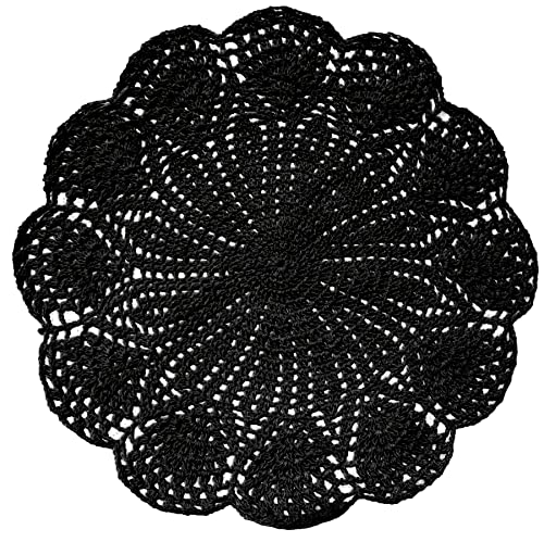 BIBITIME Runde Blumenspitzen-Deckchen, Vasen-Matten, Küchentischdecke, Geschirrteller, Matte, handgefertigt, gehäkelt, Tischdeckchen (schwarz, 30 cm bis 35,1 cm, 1 Stück) von BIBITIME