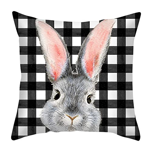 Kissenbezüge Ostern Hase Kaninchen-Kissenbezug aus Leinen, beständig gegen schmutziges Auto, Kissen, Osteratmosphäre, dekorative Überwurfkissen für Sofa Wohnzimmer Balkon Garten von BIBOKAOKE