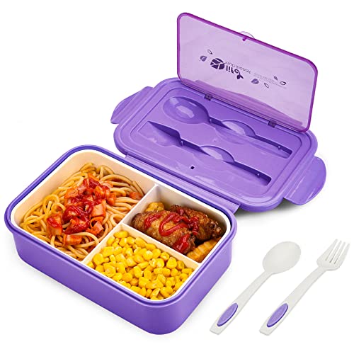 BIBURY Lunch Box, Bento Box, Brotdose mit 3 Fächern und Besteck, Auslaufsicher Brotzeitbox Kühlschrank Spülmaschinenfest Mikrowellengeeignet, Brotdosen für Schule Arbeit Picknick Reisen(Violett) von BIBURY