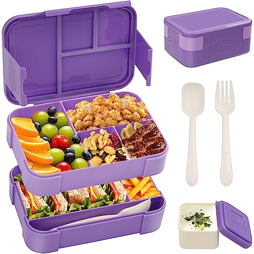BIBURY Lunchbox, 1550ml Auslaufsichere Stapelbare Bento Box für Kinder & Erwachsene, Lebensmittelbehälter mit 6 Fächern, Besteck & Saucentopf-Set, BPA-frei Brotdose, Mikrowellen & Spülmaschinenfeste von BIBURY