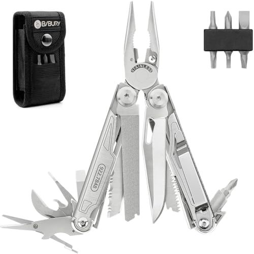 BIBURY Multifunktionale Zange mit Flaschenöffner, Faltbares Multitools für Mann, Tragbare Multifunktionswerkzeuge mit abschließbaren Klingen, Multi Tool ideal für Draussen Camping, hiking, Reparieren… von BIBURY