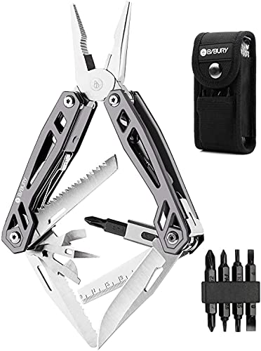 BIBURY Multitool 21 in 1, Geschenke für Männer, Multi-Tool mit Zange Klappmesser, Faltbares Multifunktion Zange Werkzeug mit 4 Bit & Tragbare Tasche für Outdoor Camping, Reparieren-Schwarzer Rand von BIBURY