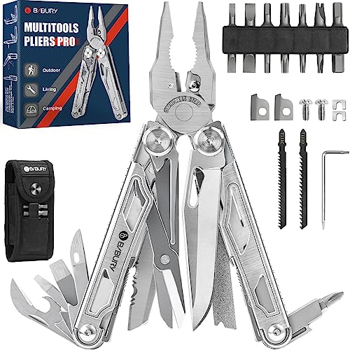 BIBURY Multitools, Multi Tool faltbare Zange mit verbesserter Schere und Schraubendreher, Edelstahl mit Nylontasche, ideal für Outdoor, Wandern Geschenk für Papa Männer Weihnachtsgeschenke von BIBURY