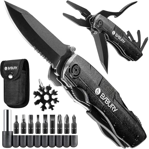 Geschenk für Männer, BIBURY Multitool Taschenmesser & Schneeflocken Werkzeug, Camping Zubehör, Geburtstagsgeschenk Gadgets für Männer, Klappmesser, Messer Outdoor mit Zange, Jahrestag Geschenk für Ihn von BIBURY
