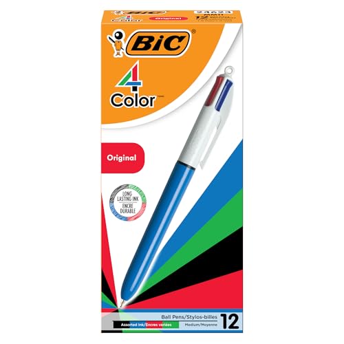 BIC 4-Color Ballpoint Pen, Medium Point (1.0mm), Assorted Inks, 12-Count, red von BIC