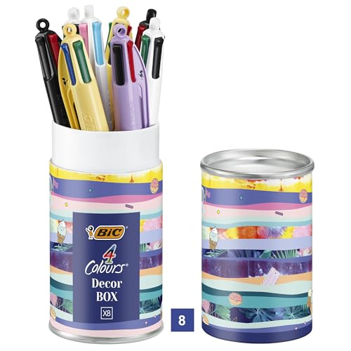 BIC 4 Farben Kugelschreiber Set 4 Colours, 8er Stifte Set in verschiedenem Design, Ideal als Geschenk, Message Box von BIC