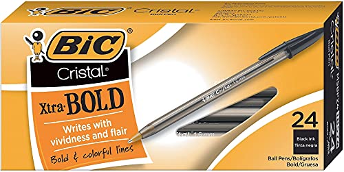Bic Cristal Xtra Bold Kugelschreiber, dicke Spitze (1,6 mm) für lebendige und dramatische Linien, Schwarz, 24 Stück von Bic