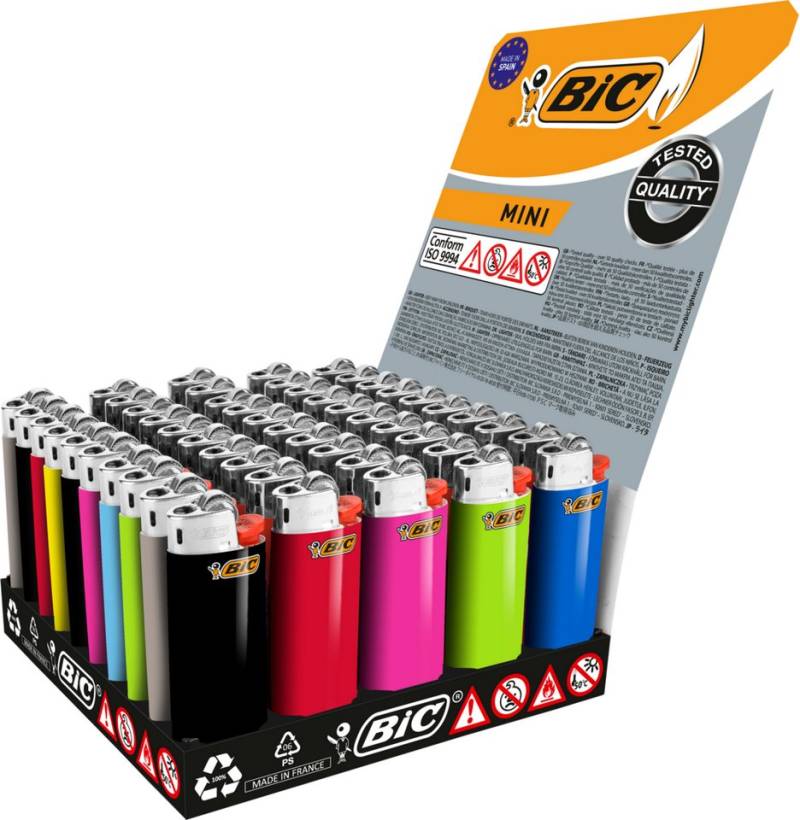 BIC Feuerzeuge BIC J25 Feuerzeuge Mini Standard 50er Tray, 50 Feuerzeuge im Display (50-St) von BIC