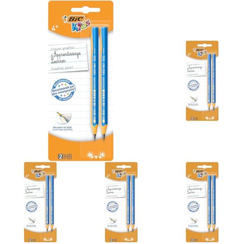 BIC Kids 919261 Bleistifte für Kinder ab 4 Jahren - für Links- & Rechtshänder - Blister à 2 Schreiblern Bleistifte - PINK oder BLAU - keine Farbwahl möglich (Packung mit 5) von BIC