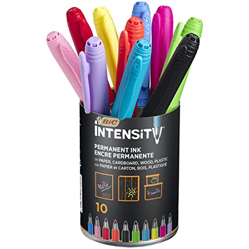 BIC Intensity Marking Color Permanent Marker, 10er Set, Wasserfester Stift Mit Rundspitze, Bunte, Schnelltrocknende Farben von BIC