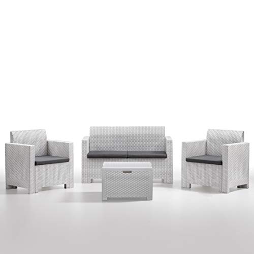 BICA Gartenmöbel Set Nebraska 2, Lounge 4 Plätze, Weiß, Rattan Design von BICA