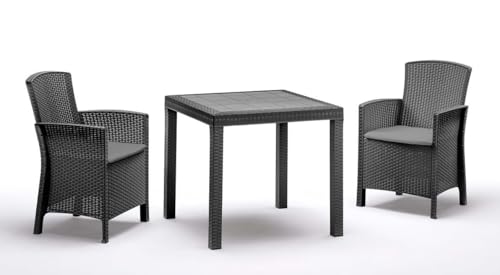 Bica Diningset 3 TLG. Lido, 2 Sessel inkl Sitzkissen und Tisch Dallas, Graphite - wetterfest von BICA