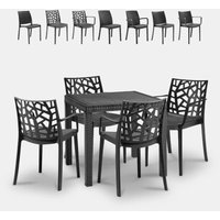 Garten-Set viereckiger Tisch 80x80cm Rattan 4 Stühle Schwarz Nisida Dark Stuhlmodell: Matrix Armchair von BICA