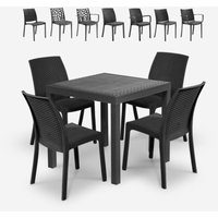 Garten-Set viereckiger Tisch 80x80cm Rattan 4 Stühle Schwarz Nisida Dark Stuhlmodell: Virginia von BICA