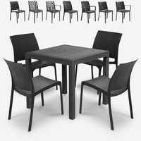 Garten-Set viereckiger Tisch 80x80cm Rattan 4 Stühle Schwarz Nisida Dark Stuhlmodell: Volga von BICA