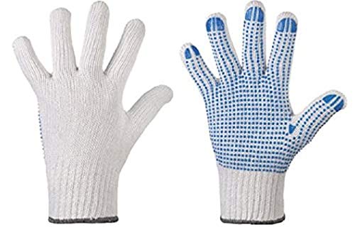 10 Paar Baumwollhandschuhe mit blauen Noppen - naturfarben - Arbeitshandschuhe - einseitig genoppt - Größe 10 (Herren) - Griphandschuh - Lagerhandschuh von BICAP