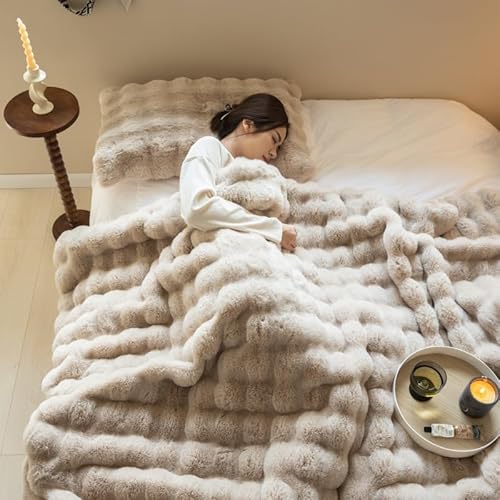 BICI Bubble Decke Fellimitat Decke Kuscheldecke Flauschig Flauschige Decke Fluffy Blanket Bubble Decke FüR Bett Sofa Kuscheldecke Casual Decke (Khaki,180 * 200cm), ZSM-240112-1 von BICI