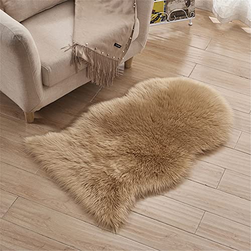 BICI Kunstfell Teppich, Kunstfell Schaffell Imitat Wohnzimmer Teppiche Flauschig Gemütliches Schaffell Bettvorleger Sofa Matte, Kunstfellteppich, Fell Für Stühle (Khaki,60 x 120 cm) von BICI