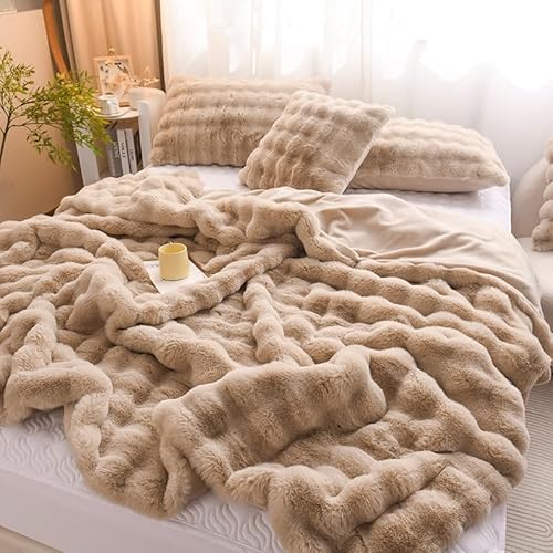 Bubble Decke Faux Fur Blanket Fellimitat Kuscheldecke Flauschig Flauschige Fluffy Blanket für Bett Sofa Casual (Braun, 200 * 230cm) von BICI