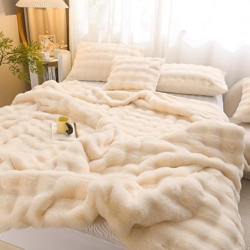 Bubble Decke Faux Fur Blanket Fellimitat Decke Kuscheldecke Flauschig Flauschige Decke Fluffy Blanket Bubble Decke FüR Bett Sofa Kuscheldecke Casual Decke (Reis,150 * 200cm) von BICI