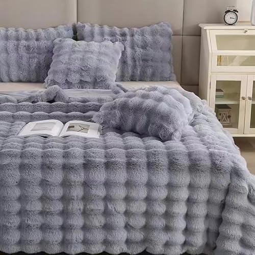 Bubble Decke Faux Kaninchenfell Decke Kuscheldecke Flauschig Flauschige Decke Doppelgesicht Dicke Decke Fell FüR Bett Sofa Kuscheldecke Casual Decke (Hellgrau,100 * 160cn) von BICI