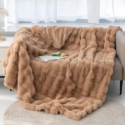 Bubble Decke Faux Kaninchenfell Decke Kuscheldecke Flauschig Flauschige Decke Doppelgesicht Dicke Decke Fell FüR Bett Sofa Kuscheldecke Casual Decke (Kaffee,40 * 40cmKissenbezug) von BICI