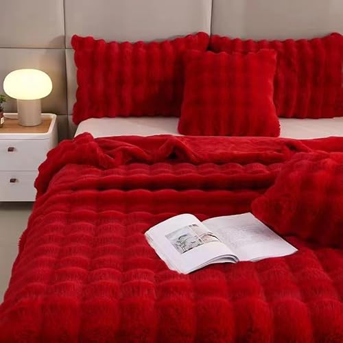 Bubble Faux Kaninchenfell Kuscheldecke Flauschig Flauschige Doppelgesicht Dicke Decke für Bett Sofa Casual (Rot, 160 * 200cm) von BICI