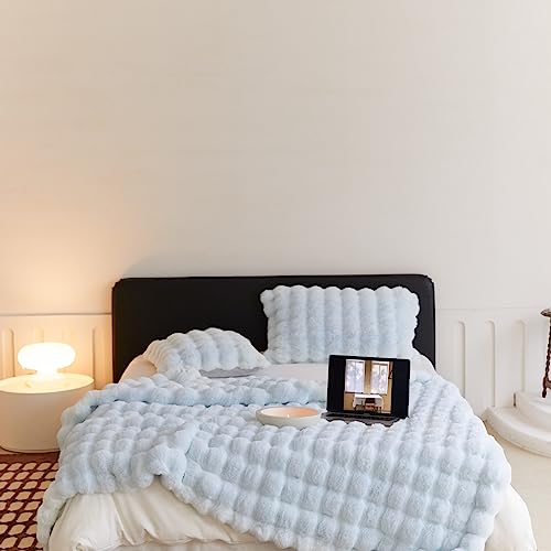Bubble Decke Fellimitat Decke Kuscheldecke Flauschig Flauschige Decke Fluffy Blanket Bubble Decke FüR Bett Sofa Kuscheldecke Casual Decke (Blau,100 * 160cm) von BICI