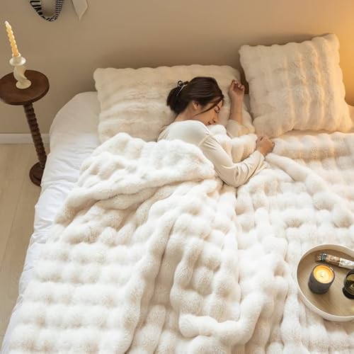 Bubble Decke Fellimitat Decke Kuscheldecke Flauschig Flauschige Decke Fluffy Blanket Bubble Decke FüR Bett Sofa Kuscheldecke Casual Decke (Weiß,100 * 160cm) von BICI