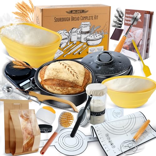 Sauerteig Brot Bakset mit hochwertigem Emaillepott und Gärkorb Brot Natur Roggenbrot Gärkorb Set Gärkorb Rund, Handgebacken Brotbackset, geeignet für Hobbybäcker und Sauerteig Brot Liebhaber (Gelb) Sauerteig Brot Bakset mit hochwertigem Emaillepott und Gärkorb Brot Natur Roggenbrot Gärkorb Set Gärkorb Rund, Handgebacken Brotbackset, geeignet für Hobbybäcker und Sauerteig Brot Liebhaber (Gelb) von BICRET