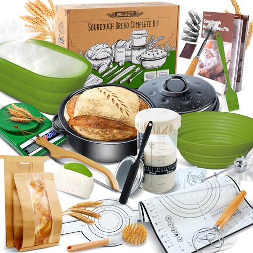 Sauerteig Brot Bakset mit hochwertigem Emaillepott und Gärkorb Brot Natur Roggenbrot Gärkorb Set Gärkorb Rund, Handgebacken Brotbackset, geeignet für Hobbybäcker und Sauerteig Brot Liebhaber (Grün) Sauerteig Brot Bakset mit hochwertigem Emaillepott und Gärkorb Brot Natur Roggenbrot Gärkorb Set Gärkorb Rund, Handgebacken Brotbackset, geeignet für Hobbybäcker und Sauerteig Brot Liebhaber (Grün) von BICRET