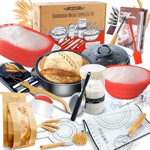 Sauerteig Brot Bakset mit hochwertigem Emaillepott und Gärkorb Brot Natur Roggenbrot Gärkorb Set Gärkorb Rund, Handgebacken Brotbackset, geeignet für Hobbybäcker und Sauerteig Brot Liebhaber (rot) Sauerteig Brot Bakset mit hochwertigem Emaillepott und Gärkorb Brot Natur Roggenbrot Gärkorb Set Gärkorb Rund, Handgebacken Brotbackset, geeignet für Hobbybäcker und Sauerteig Brot Liebhaber (rot) von BICRET