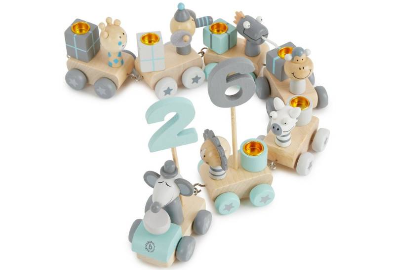 BIECO Kerzenhalter Bieco Holz Geburtstagszug Scandi Look 0-99 Jahre Zahlenzug 31 tlg. von BIECO