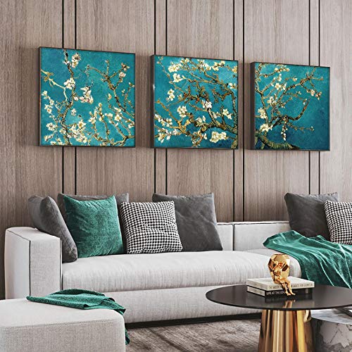 3 Stück Van Gogh Mandelblüte Leinwand Kunst Gemälde Home Wanddekoration Impressionistische Blumen Leinwanddruck für Wohnzimmer 50x50cmx3 Rahmenlos von BIEMBI