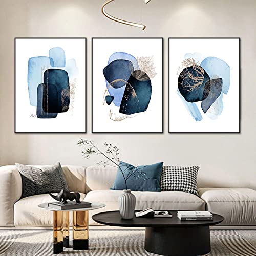 Abstrakte blaue geometrische moderne Kunst, Poster und Druck, Wandkunst, Bilder, Leinwandgemälde für Wohnzimmer, Heimdekoration, Kunstwerk, 50 x 70 cm x 3, rahmenlos von BIEMBI