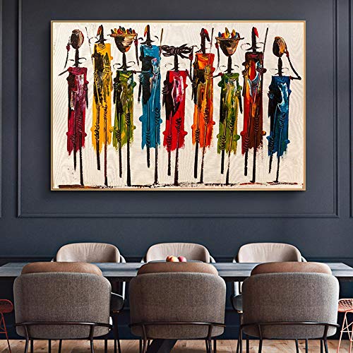 BIEMBI Abstract African Woman Canvas Art Modern Painting Posters and Prints Wall Art Pictures for Living Room Home Decor 80x120cm Frameless von BIEMBI