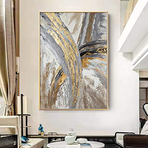 BIEMBI Abstraktes goldenes graues Leinwandbild, Wandkunst, modernes Wohnzimmer, Gang, Hotel, Büro, Dekoration, Gemälde, Geschenk, 60 x 90 cm, rahmenlos von BIEMBI