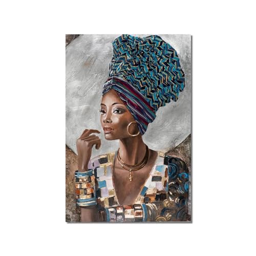 BIEMBI Black Gold African Woman with Exquisite Headdress Pictures Print on Canvas Posters and Prints Scandinavian Wall Art Decor 80x120cm Frameless von BIEMBI