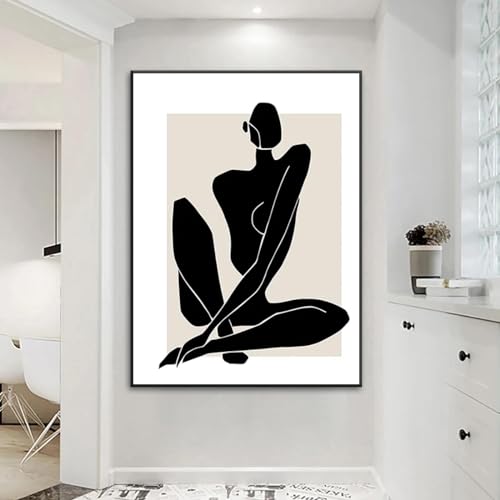 BIEMBI Bohemia Line Art Poster, Drucke, geometrisches Schwarz-Weiß-Frau-Gemälde für Inneneinrichtung, minimalistische Kunstbilder, 20 x 30 cm, mit schwarzem Rahmen von BIEMBI